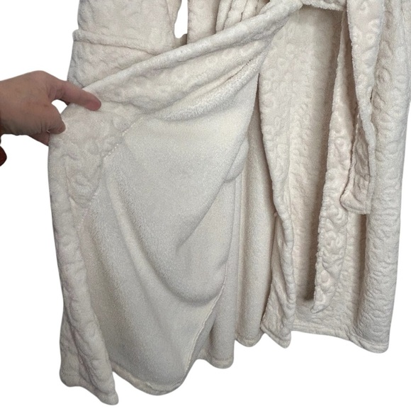 Oscar de la Renta Cream Plush Leopard Embossed Patterned Long Robe Sz L/XL - Picture 7 of 14